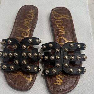Sam Edelman Black and Brown Sandals with Gold Studs